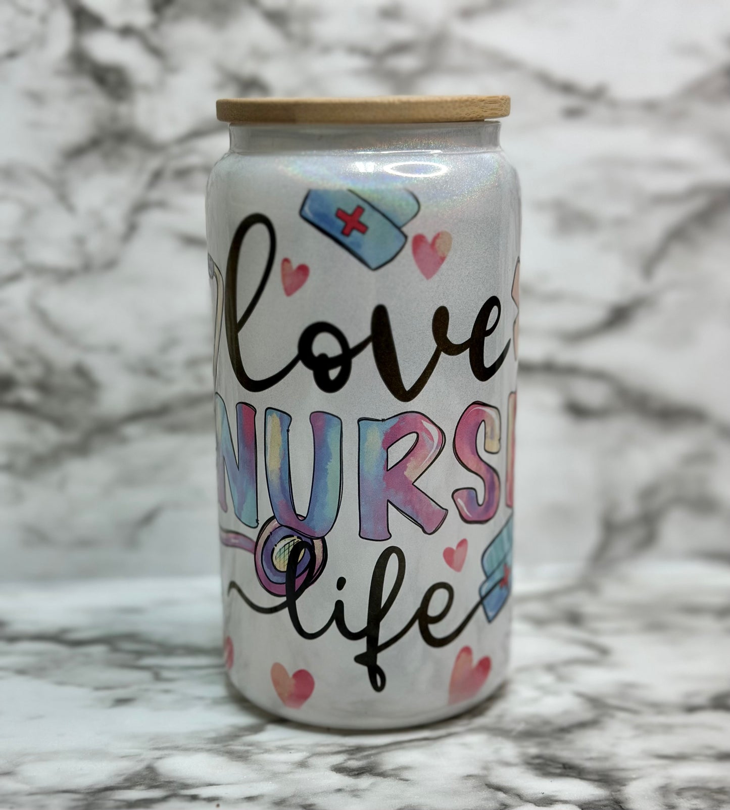 Nurse Life Sparkle Glass Can