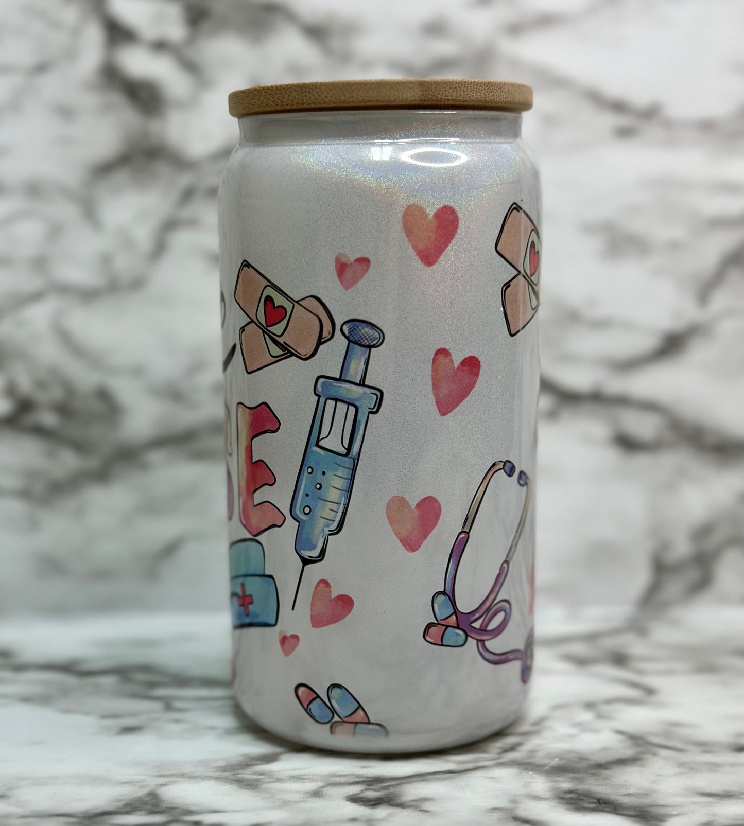 Nurse Life Sparkle Glass Can