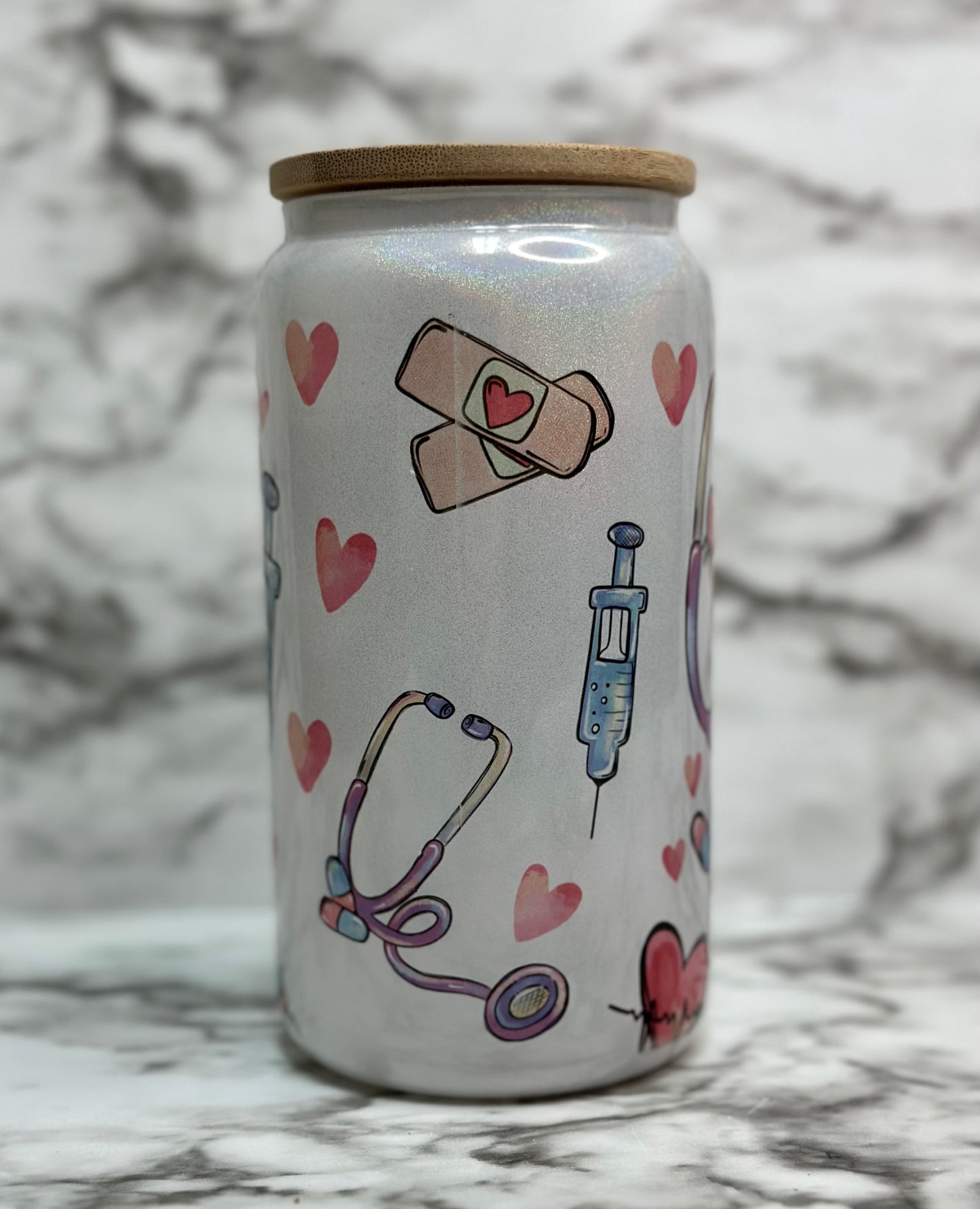 Nurse Life Sparkle Glass Can