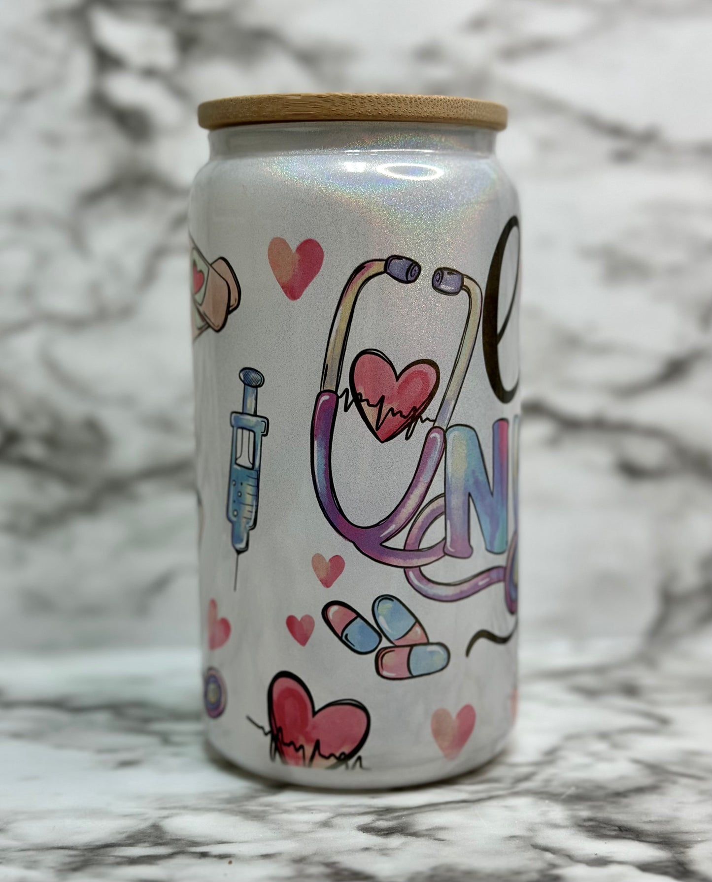 Nurse Life Sparkle Glass Can