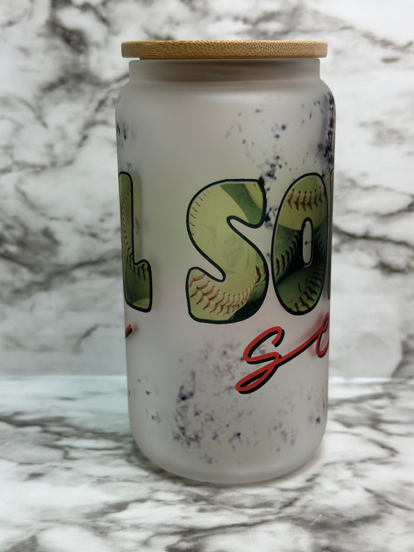 Softball Frosted Glass Can